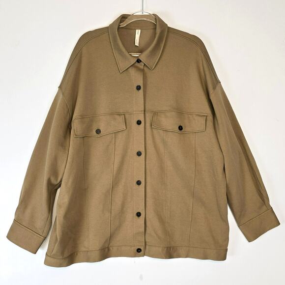 NAP Loungewear Oversized Tan Cotton Blend Shirt Jacket Shacket Size Large - Picture 2 of 9